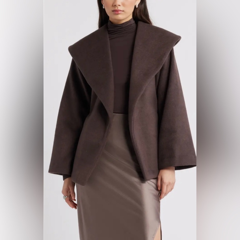 NWOT  Rachel Zoe Brown Hooded Wrap Coat - Picture 16 of 16